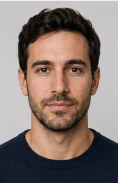 man with soft expression